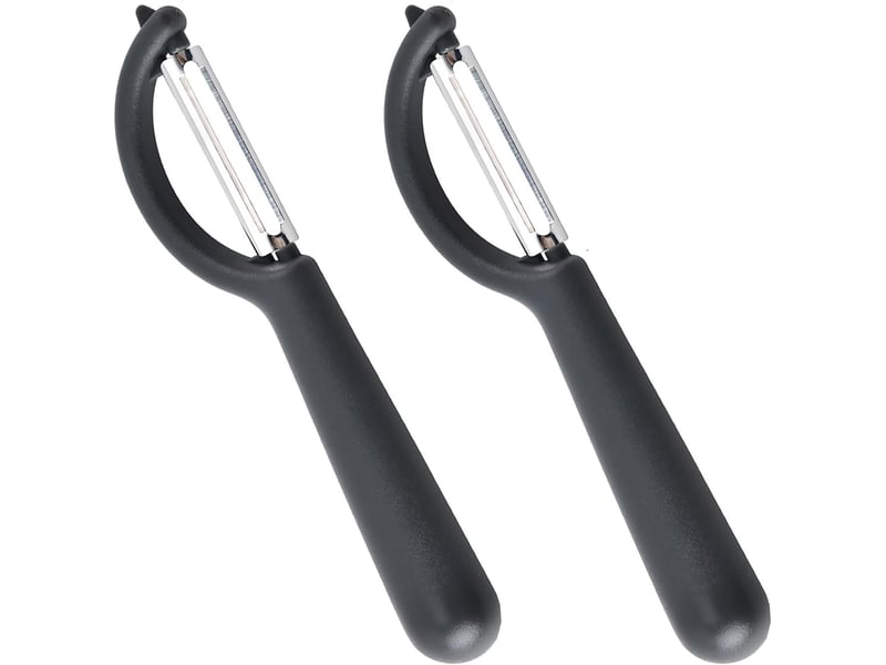  Éplucheur universel (2 pcs), éplucheur pivotant en acier inoxydable, couteau cuisine avec lame tranchante pour légumes fruits, noir  - Conforama A