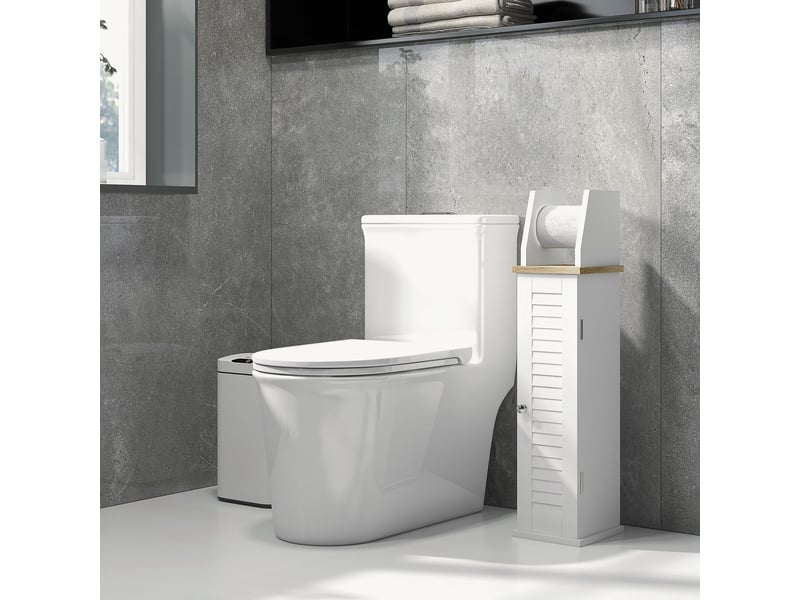  Meuble de salle de bain gain de place avec porte-papier toilette et étagère réglable, 18 x 20 x 80 cm, blanc  - Conforama D