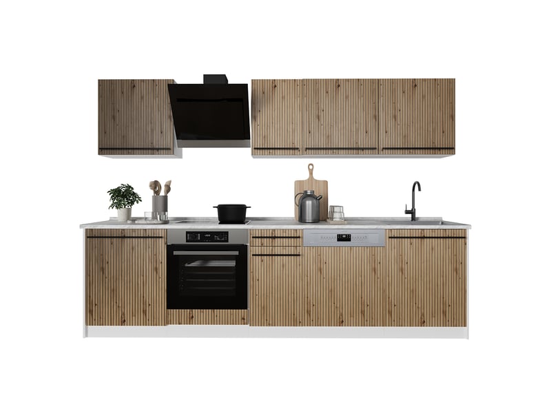  Vicco cuisine, chêne artisanblanc, 280cm plan de travail chêne doré  - Conforama E