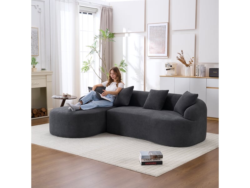  Canapé d'angle gauche en chenille courbé 3 places 243 x 150 cm sans montage gris foncé  - Conforama W