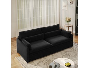 Canapé droit convertible MODENVIE 3 places Tissu noir avec coffre de rangement