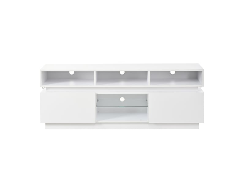 Meuble tv 10 compartiments led pour salon 160×35×60 cm en mdf et verre trempé blanc  - Conforama D
