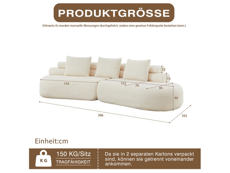  Canapé modulaire 3 places modulable en ligne ou en croissant avec 3 coussins de dossier en chenille beige  - Conforama C
