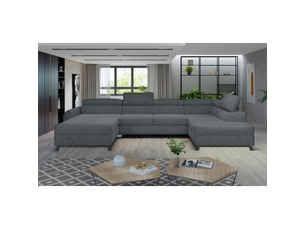 Canapé d'angle droit fixe MEUBLORAMA  5 places Polyester gris avec coffre de rangement