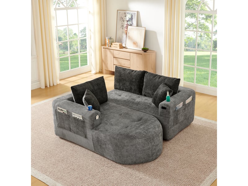 Canapé d'angle en l sans montage 255 x 170 cm 3 places avec porte-gobelet inox et rangements - Conforama D