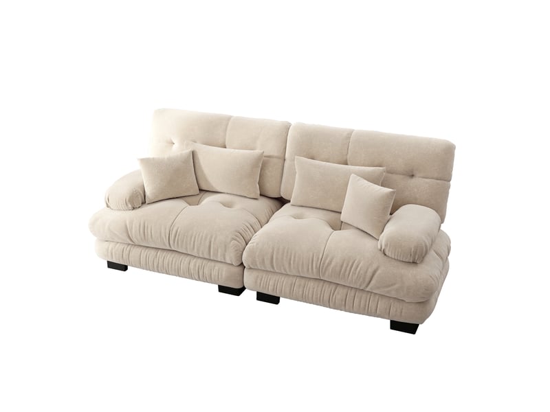 Canapé d'angle, canapé 2 places — en chenille, marron clair, coussins inclus, style cloud - Conforama E