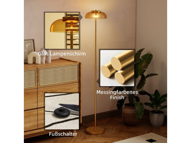  Lampadaire led,25x25x134 cm,meulva,avec interrupteur à pied,métal et verre,coloris laiton antique  - Conforama E