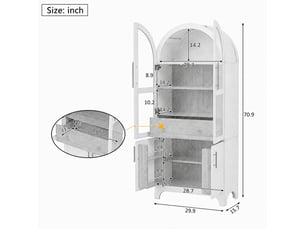 Vaisselier blanc moderne 180cm, armoire de cuisine avec tiroir et buffet haut en verre strié (sans matelas)