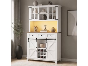 Vaisselier ulevr 105 x 38,4 x 180 cm avec led, 3 étagères réglables, 3 tiroirs, portes coulissantes, mdf et métal, blanc