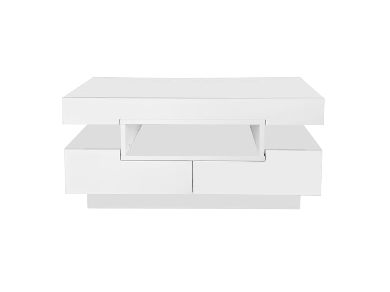  Table basse contemporaine 100x50x40 cm laquée, led, 4 tiroirs avantarrière, grand rangement salon  - Conforama A