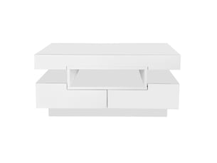 Table basse contemporaine 100x50x40 cm laquée, led, 4 tiroirs avantarrière, grand rangement salon