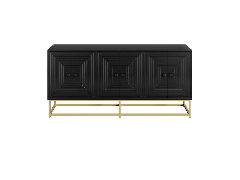 Buffet noir mat 160x38x75.5 cm meuble de rangement salon avec 3 portes et structure stable - Conforama A