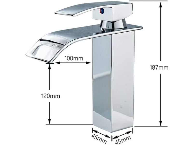 Robinet de salle de bain style cascade, mitigeur lavabo monotrou à deux voies, design moderne, finition chromée  - Conforama D