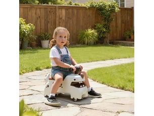 Voiture enfant dinosaure à pousser avec volant lumineux et sons, coffre sous siège, crème et brun pour 18 à 36 mois