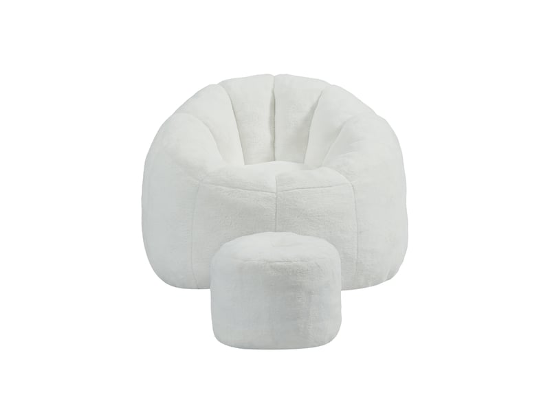 Fauteuil pouf avec repose-pieds 105x105x70 cm en polyester blanc cassé - Conforama D