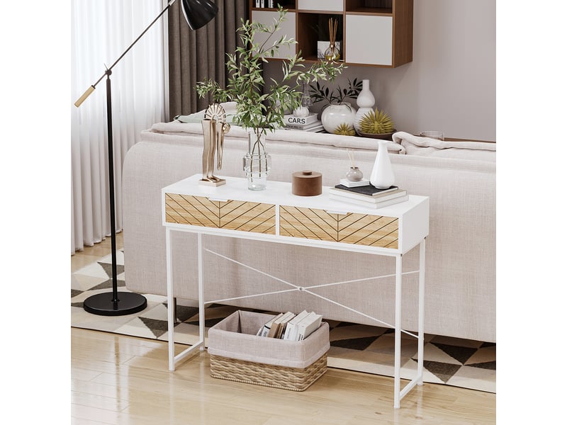  Console moderne pour entrée et salon avec 2 tiroirs en métal 100 x 30 x 75 cm - blanche  - Conforama C