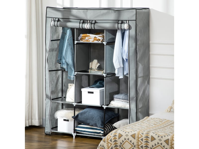  Armoire penderie multi-rangement - 8 étagères, 2 barres - non tissé gris  - Conforama C