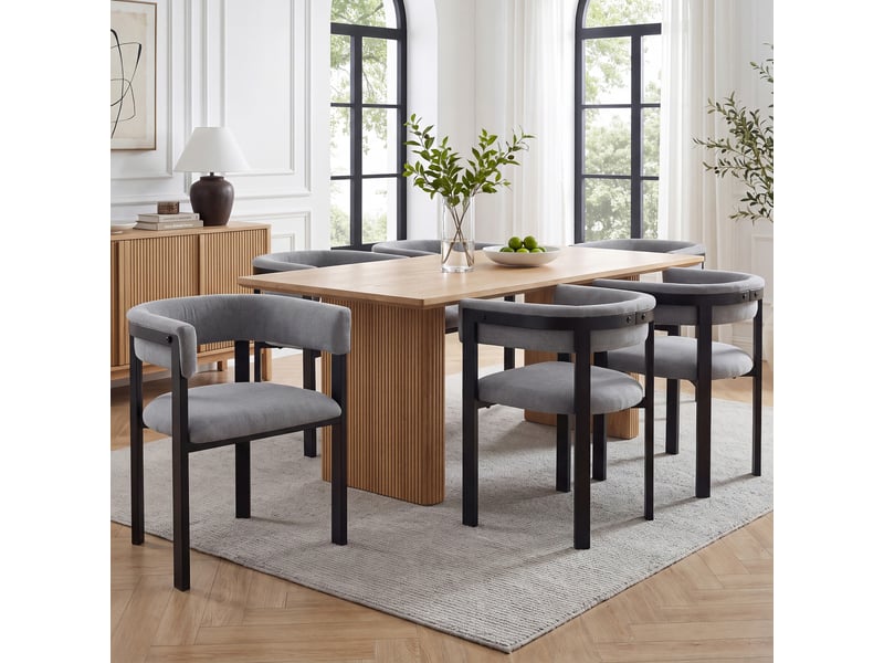  Chaise de salle à manger lot de 4 à dossier semi-circulaire  - assise rembourrée en chenille gris  - Conforama B
