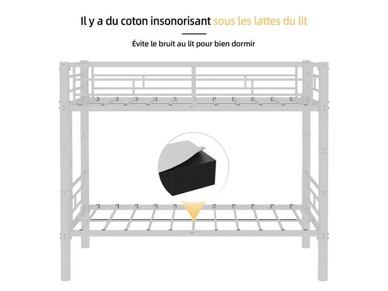  Lit superposé métallique blanc, lit inférieur 90 × 190 cm, séparable IKSETERA TRADING LTD - Conforama W