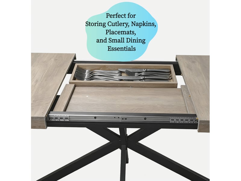 Table à manger extensible, 140-180x80x76 cm, rétro pour salle à manger, plateau mdf, piètement métal, coloris gris - Conforama E