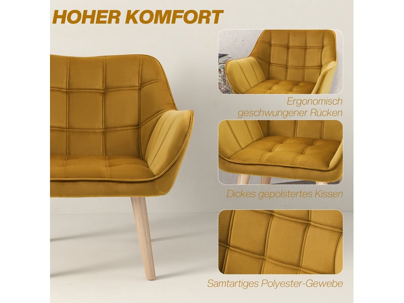  Fauteuil 1 place avec accoudoirs et pieds surélevés, style scandinave en tissu polyester aspect velours jaune  - Conforama D