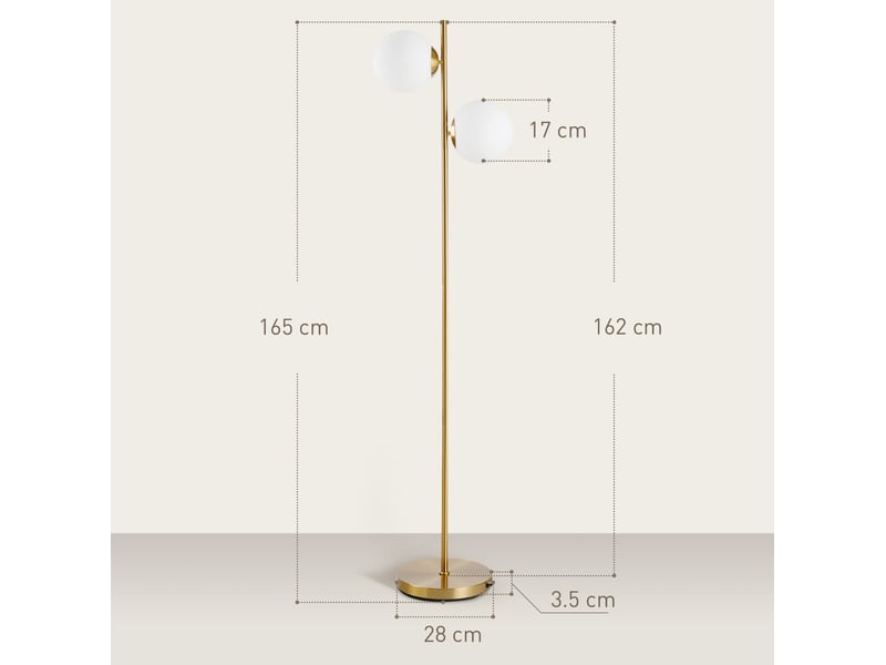  Lampadaire 2 lampes 39x28x165 cm design moderne métal doré et blanc  - Conforama E