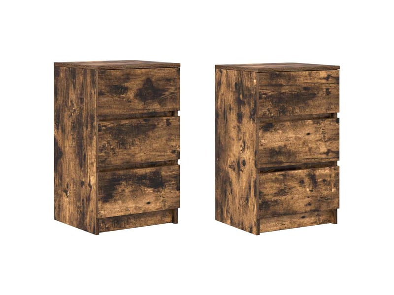  Lot de 2 tables de chevet - cabinet de chevet - table de nuit avec 3 tiroirs chêne fumé 39x35x65 cm  - Conforama A