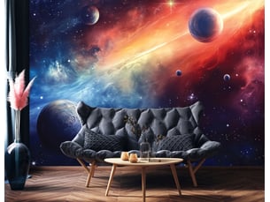 Papier peint panoramique intissé cosmos planètes bleu - 250x175 cm - papier peint enfant