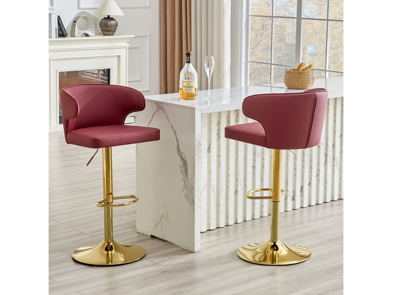 Tabouret de bar pivotant avec dossier ergonomique, hauteur réglable et repose-pieds, en pu rouge  - Conforama C