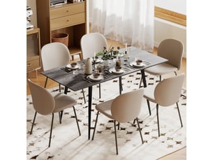 Table de salle à manger extensible pour 6 à 8 personnes avec plateau escamotable et pieds en acier, bois gris