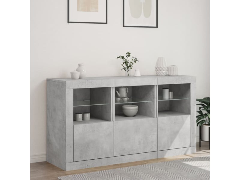  Buffet - bahut - meuble de rangement avec lumières led gris béton 123x37x67 cm  - Conforama C