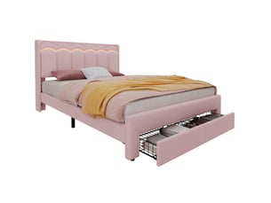 Lit avec rangement 140x200 cm <strong>MODFU</strong> <strong></strong> coloris rose