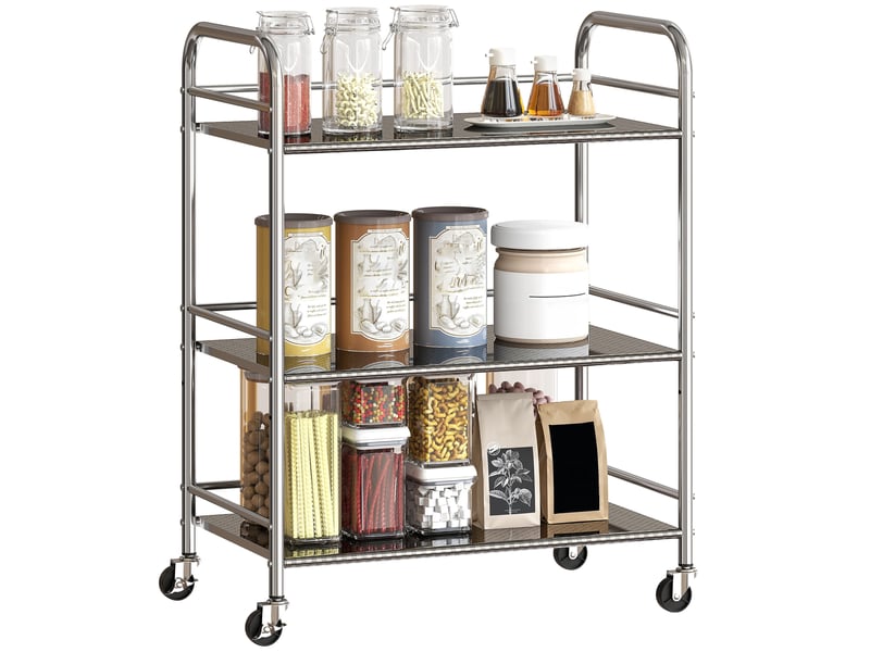  Desserte de cuisine à roulettes 3 niveaux en acier inoxydable argenté 60 x 35 x 77 cm  - Conforama A
