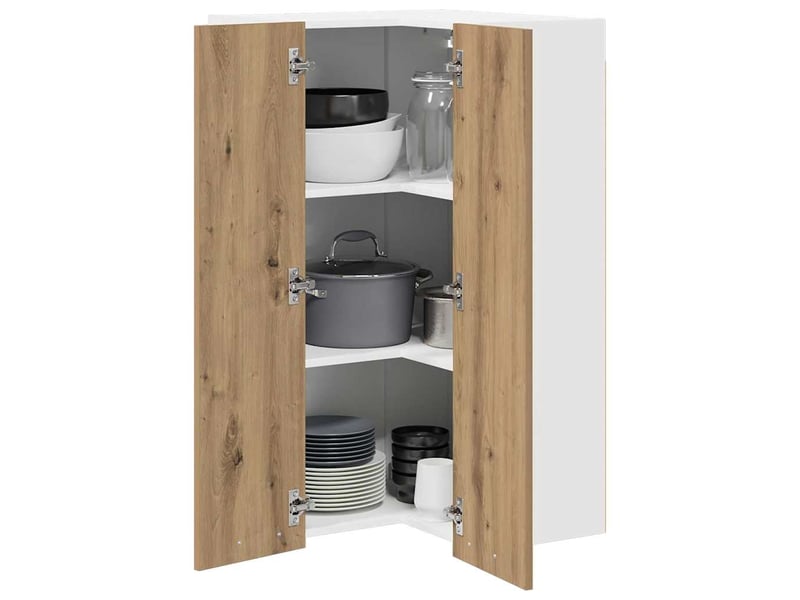  Meuble de rangement cuisine, armoire suspendue chêne artisan et blanc 57x57x100cm  - Conforama C