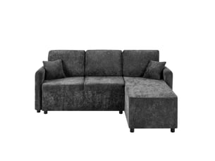 Canapé d'angle 3 places modenvie avec méridienne à droite en chenille noir 187,5 x 144 x 85,5 cm