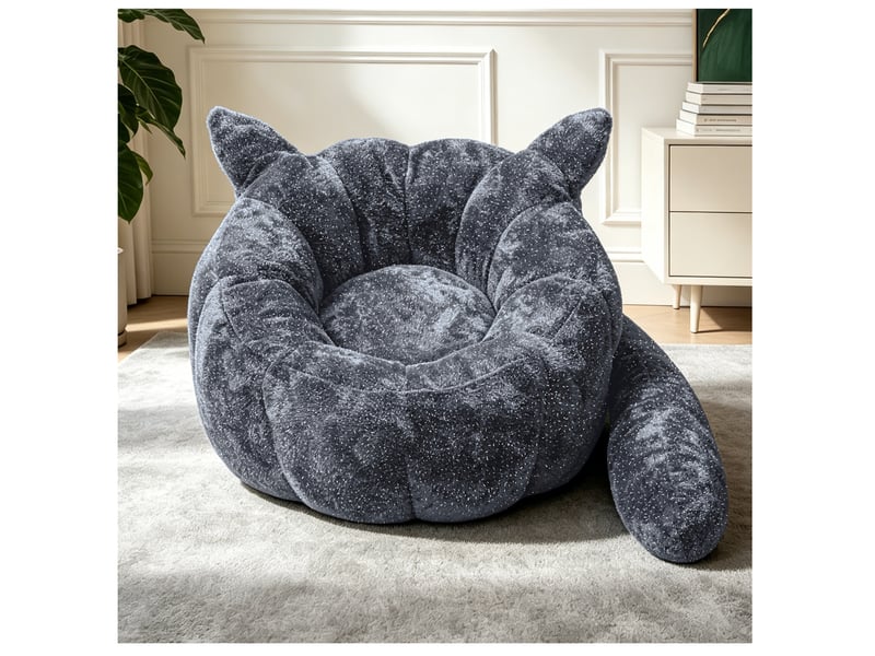  Fauteuil pouf modenvie renard des neiges gris, tissu scintillant, oreilles et queue, 101 x 100 x 69 cm  - Conforama B
