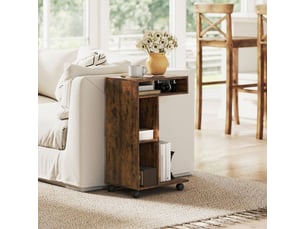 Table d'appoint roulante brun rustique, 4 roulettes, 3 compartiments, 40x30x69 cm