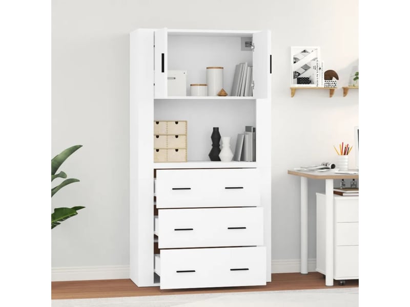  Buffet haut - bahut - meuble de rangement blanc bois d'ingénierie  - Conforama C