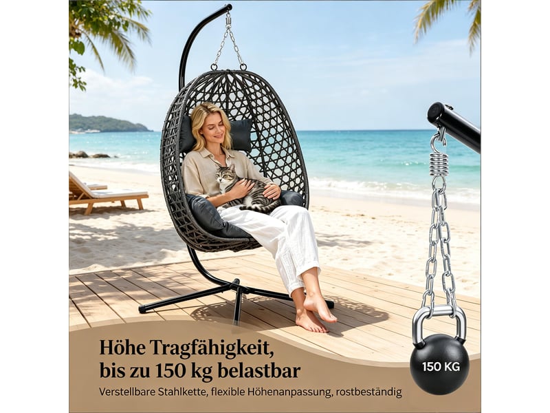  Fauteuil suspendu,105x105x195 cm,réglable,métal et rotin pe,gris foncé  - Conforama D