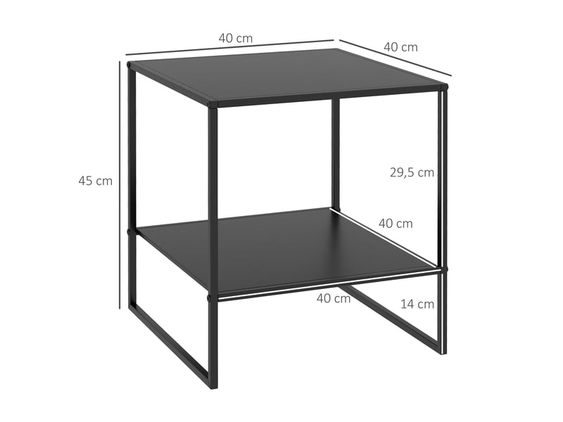  Table basse d'appoint carrée style industriel en métal noir avec une étagère - 40 x 40 x 45 cm noir  - Conforama C
