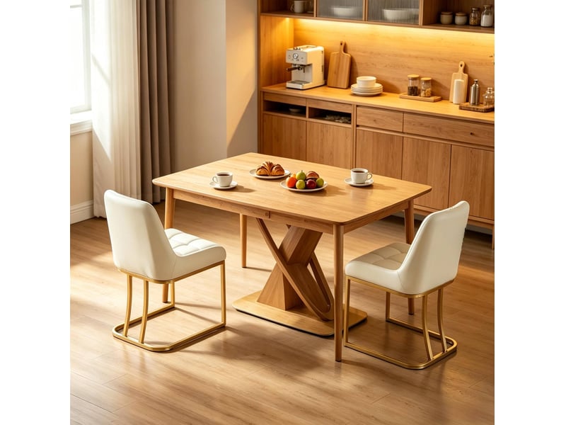  Chaise de salle à manger lot de 2 rembourrées avec dossier ergonomique et patins réglables en velours et métal beige  - Conforama D
