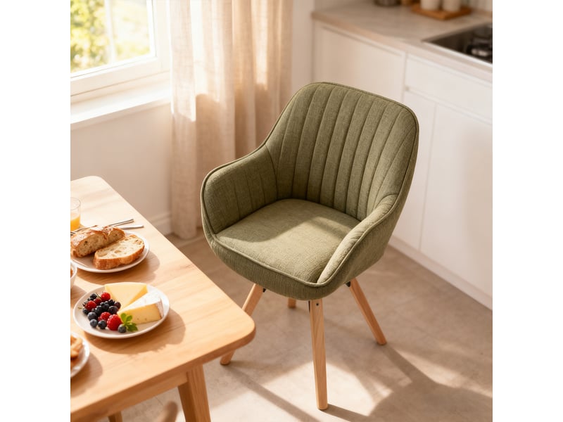  Lot de 2 chaise salle à manger scandinave fauteuil coiffeuse siège pivotant avec accoudoirs rembourré en tissu pieds en bois massif, vert  - Conforama C