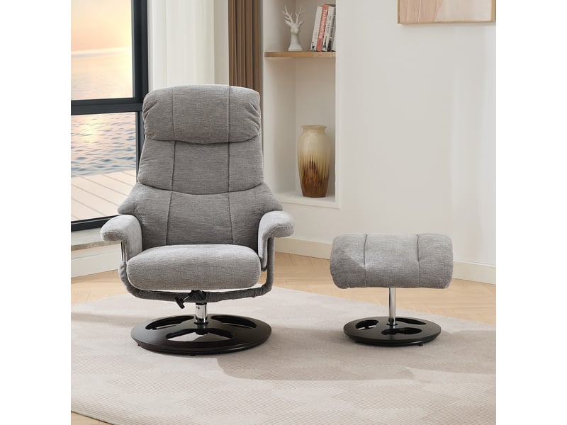  Fauteuil relax massage,83,5x81x111 cm,chauffant avec repose-pieds,chenille,gris  - Conforama B