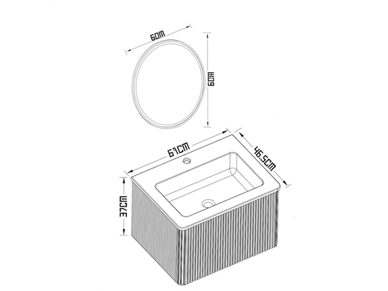  Meuble de salle de bain suspendu 60 cm ensemble meuble vasque couleur chêne avec miroir led  - Conforama E