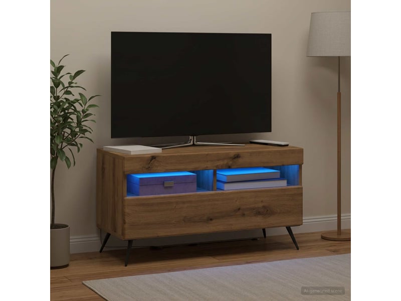  Meuble tv - banc tv - meuble de rangement led chêne artisanal bois d'ingénierie  - Conforama B