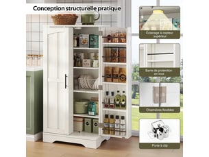 Armoire de cuisine blanche, meuble de rangement 2 portes, lumière led à capteur, 120cm