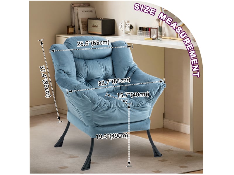  Fauteuil de détente modenvie avec poche latérale bleu clair structure en métal 75 x 80 x 85 cm  - Conforama C