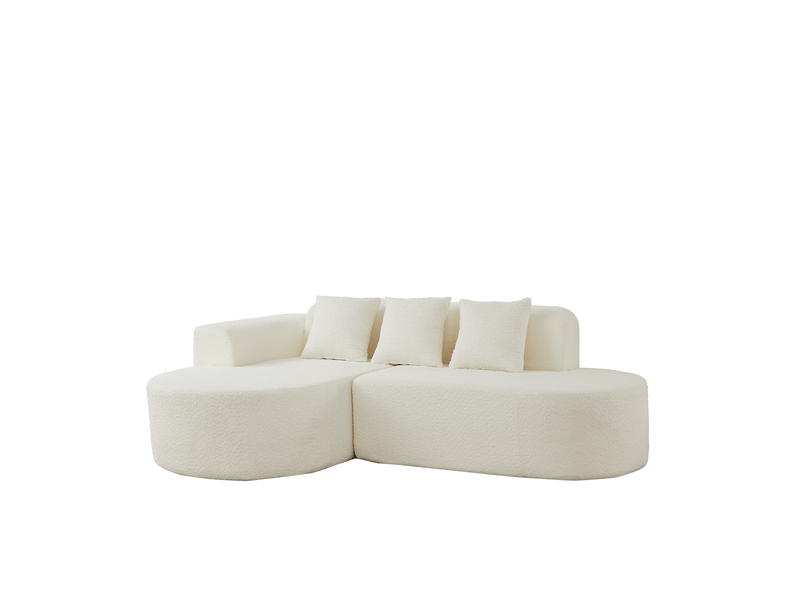  Canapé d'angle gauche 3 places 222x157x73 cm beige en chenille, méridienne gauche et 3 coussins inclus  - Conforama A