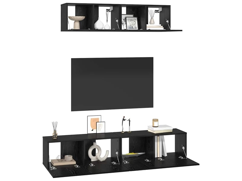  Ensemble meuble tv - banc tv - meuble de rangement 4 pcs chêne noir bois d'ingénierie  - Conforama C