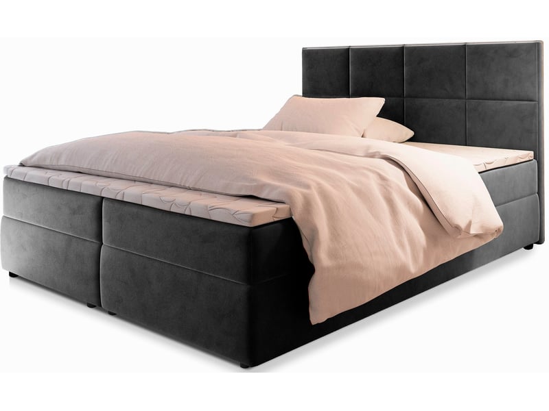 Boxspring lena 200x200 cm, lit complet avec matelas, gris - Conforama A